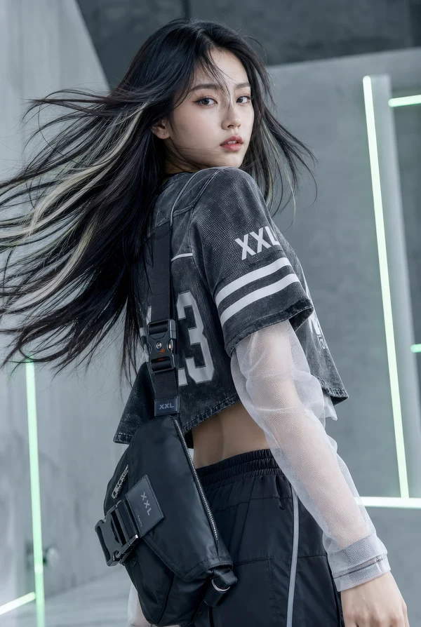 Young Woman in Urban Streetwear Style