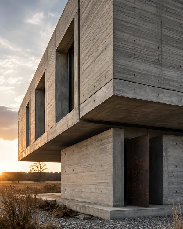 Modern Concrete Architecture at Sunset