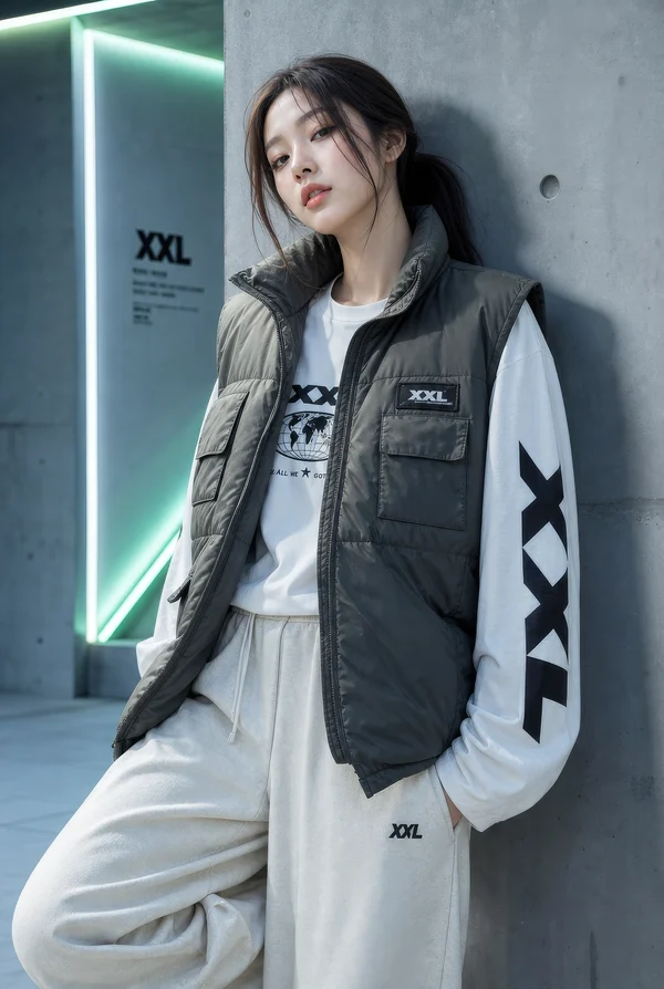 Young Woman in Urban Streetwear Style