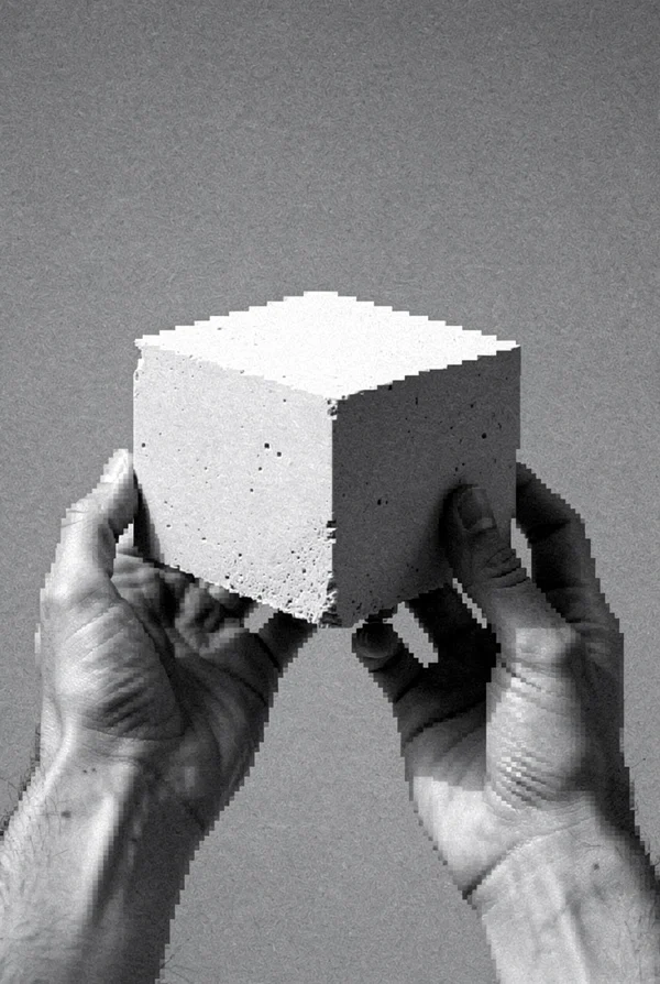 Hands Holding a Concrete Cube