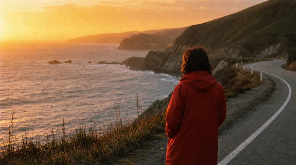 A Person Watching the Sunset by the Coast