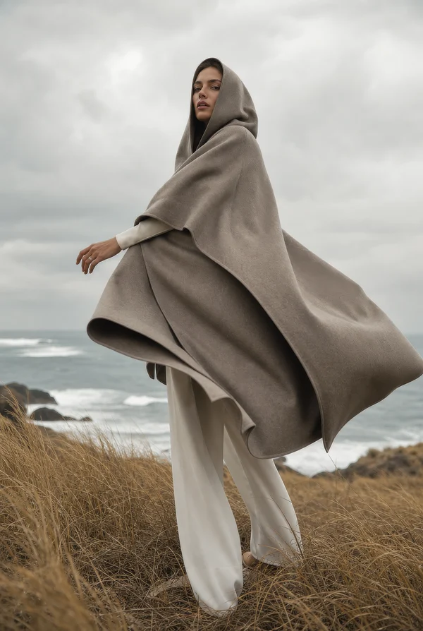 Woman in a Hooded Cape by the Ocean