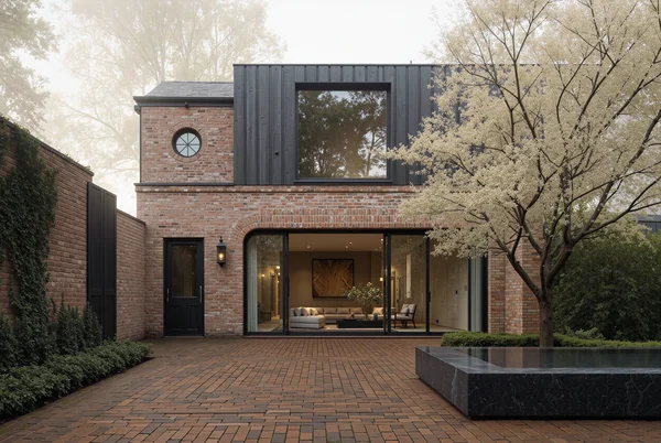 Modern Brick Home with Courtyard and Garden
