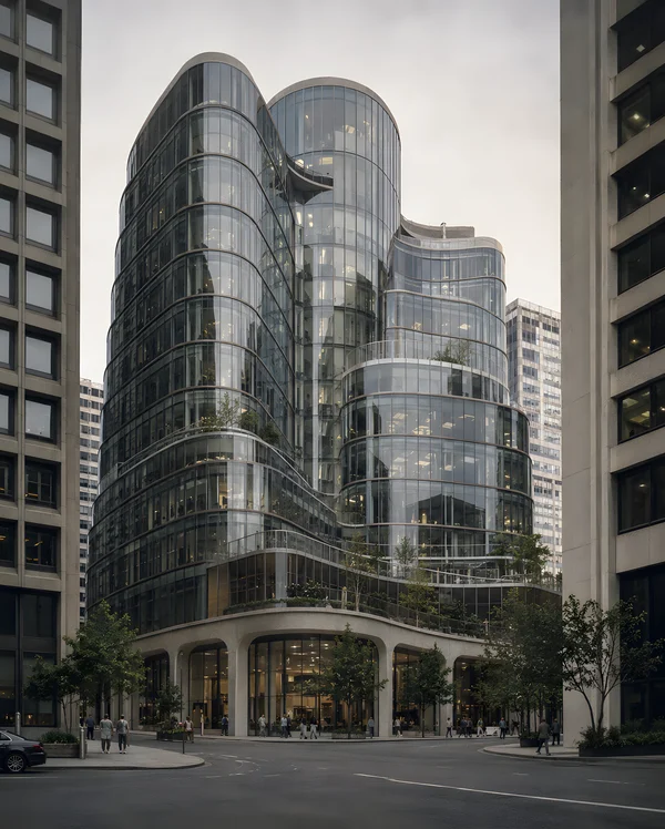 Modern Glass Skyscraper in Urban Setting