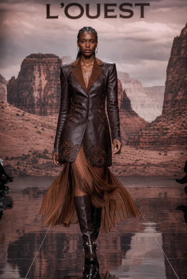 Fashion Model on Runway in Desert Landscape
