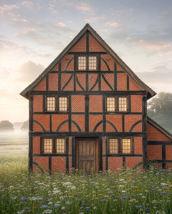 Half-Timbered House in a Wildflower Meadow