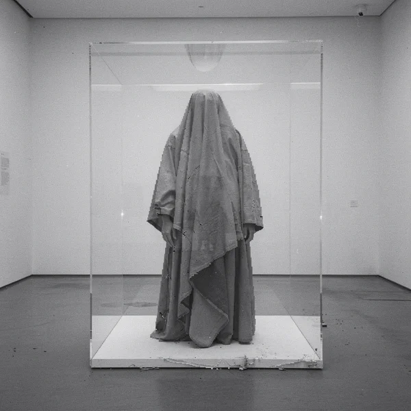 A Draped Figure Inside a Glass Display Case