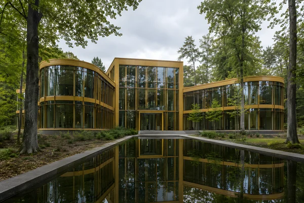 Modern Glass Building in a Forest Setting