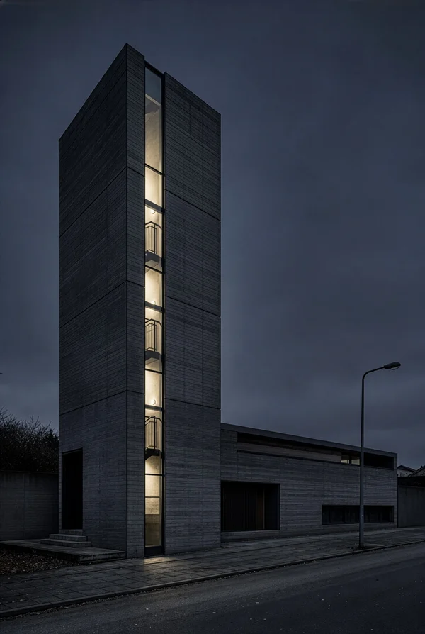 Modern Concrete Tower at Twilight