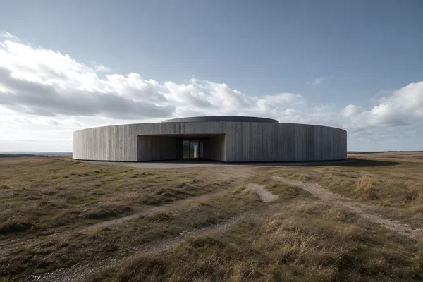 Circular Modern Building in Open Landscape