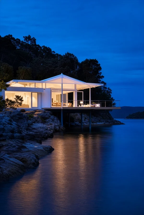 Modern Waterfront Villa at Twilight
