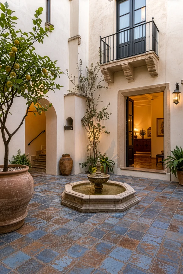 Mediterranean Courtyard with Fountain