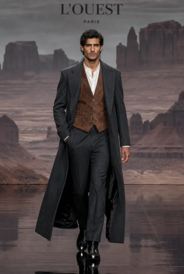 Male Model Walking on a Desert Themed Runway