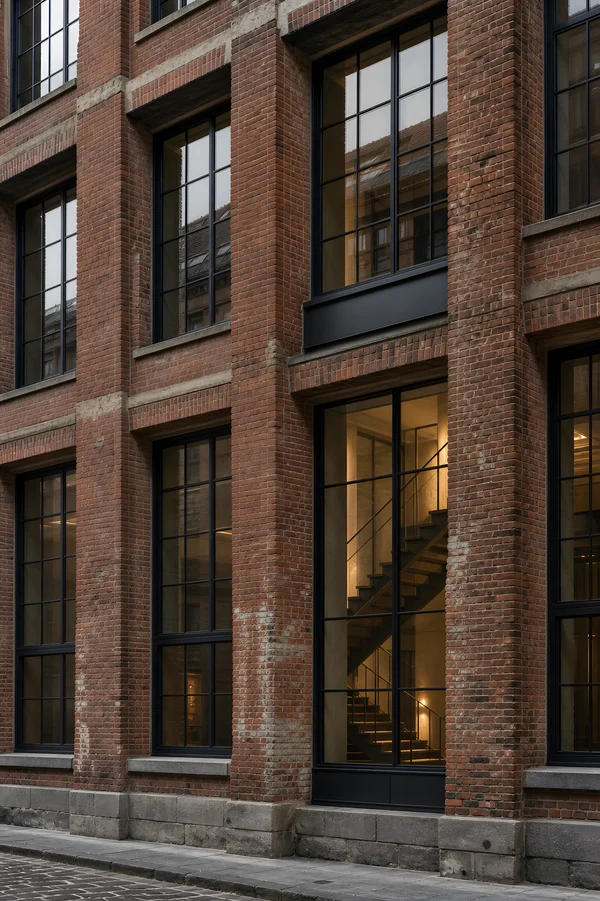 Modern Brick Building Facade with Large Windows