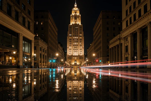 Illuminated Skyscraper at Night