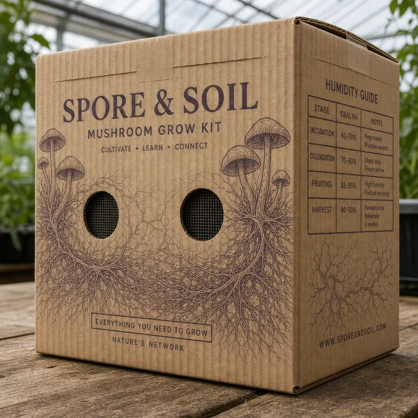 Spore and Soil Mushroom Grow Kit Packaging