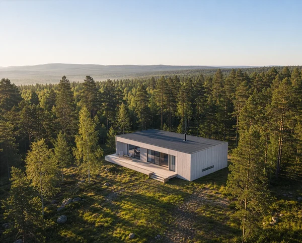 Modern Cabin in a Forest Landscape