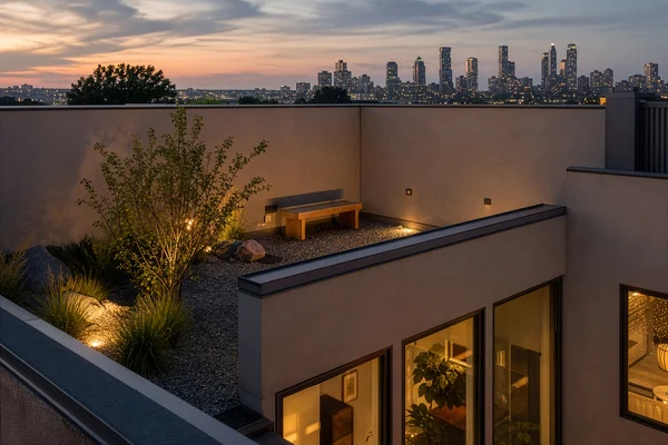 Modern Rooftop Terrace with City Skyline View