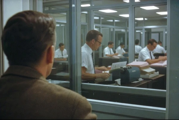 Office Workers Seen Through Glass Partition