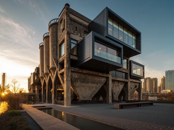 Modern Industrial Architecture at Sunset