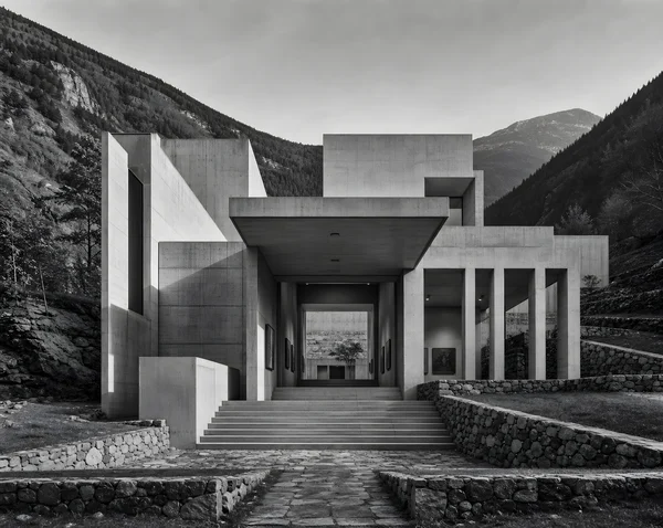 Modern Concrete Museum in Mountain Landscape