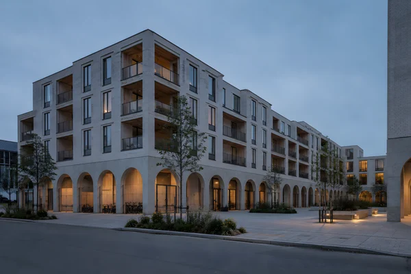Modern Residential Building with Arched Arcade