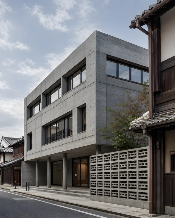 Modern Concrete Building in a Traditional Street