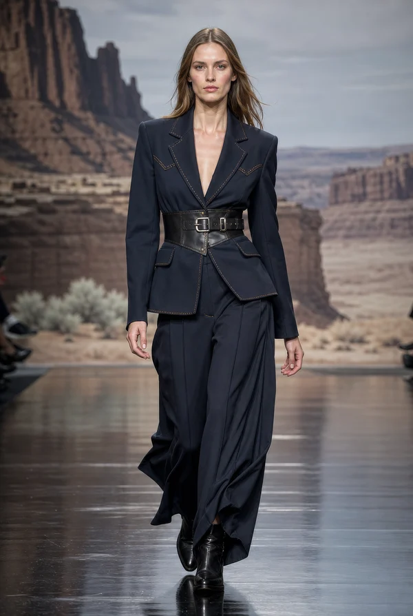 Model Walking on Runway in Desert Setting