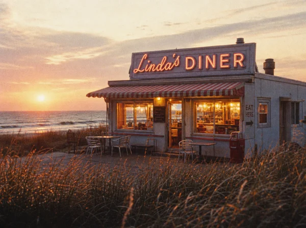 A Cozy Seaside Diner at Sunset