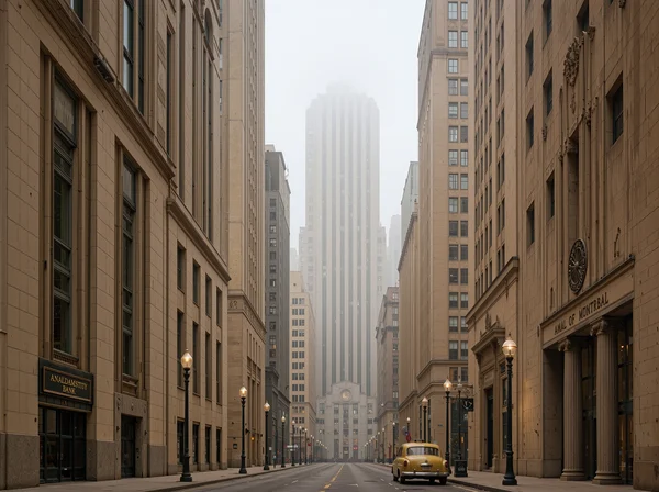 A Quiet City Street in the Morning Fog