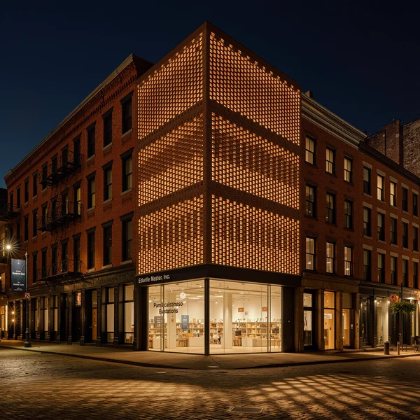 Modern Brick Building Corner at Night