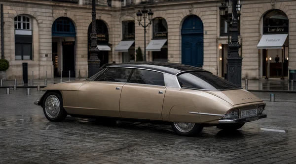 Vintage Luxury Sedan on Parisian Cobblestones