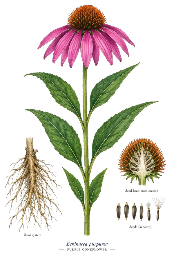 Botanical Illustration of Purple Coneflower