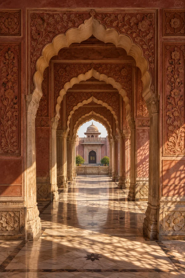 Symmetrical Arches in a Historic Palace Courtyard