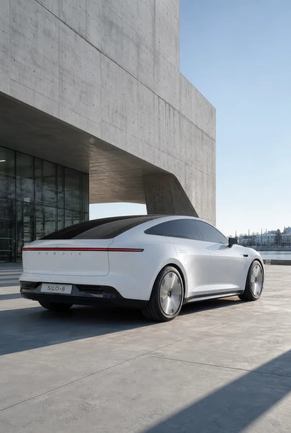 Modern Electric Car on Concrete Terrace