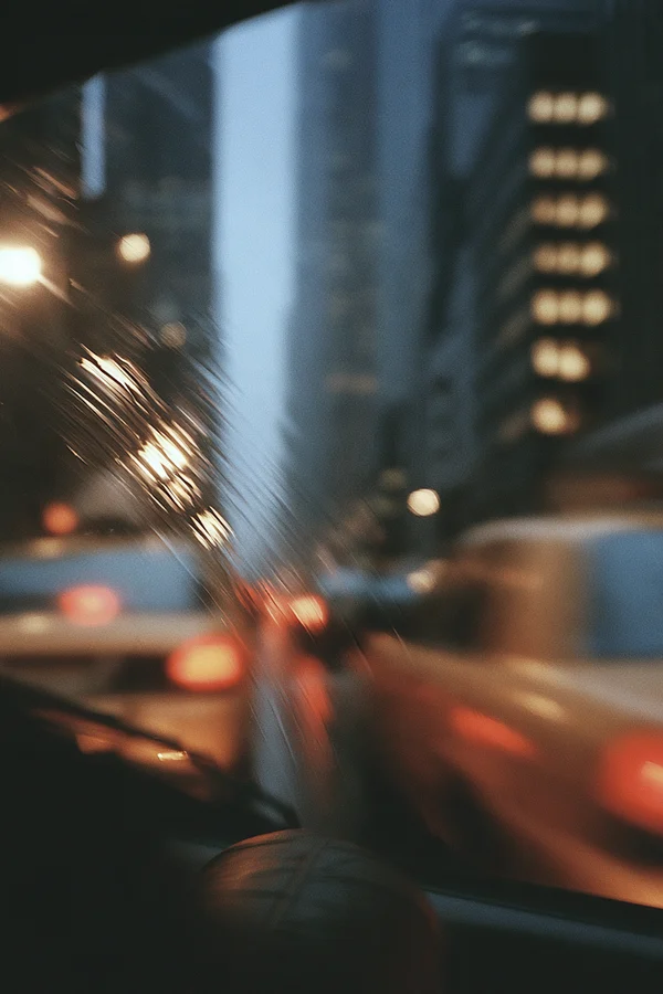Rainy City View From Inside A Vehicle