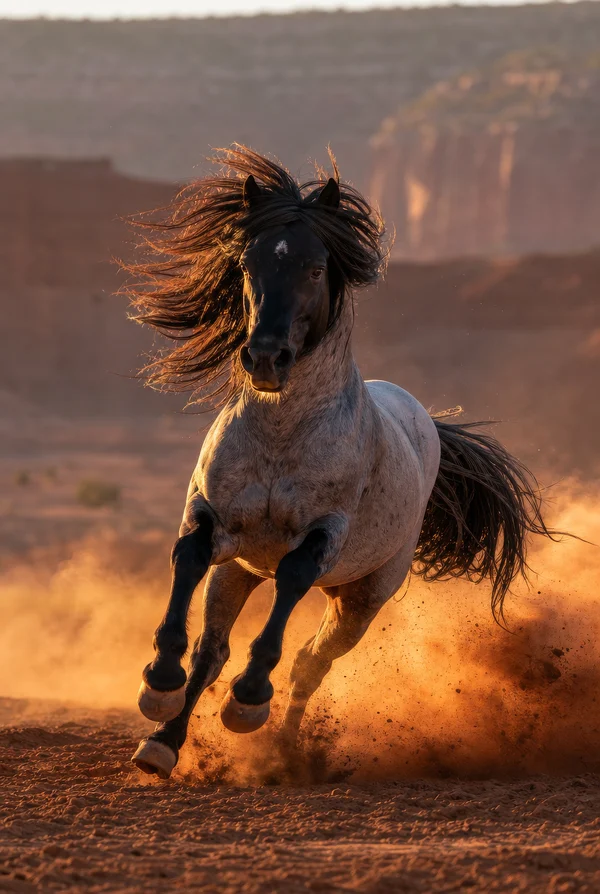 Wild Mustang Galloping Through Desert Dust
