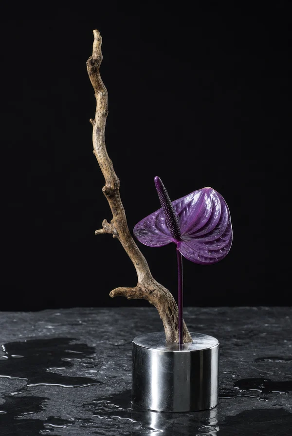 Minimalist Botanical Sculpture with Anthurium