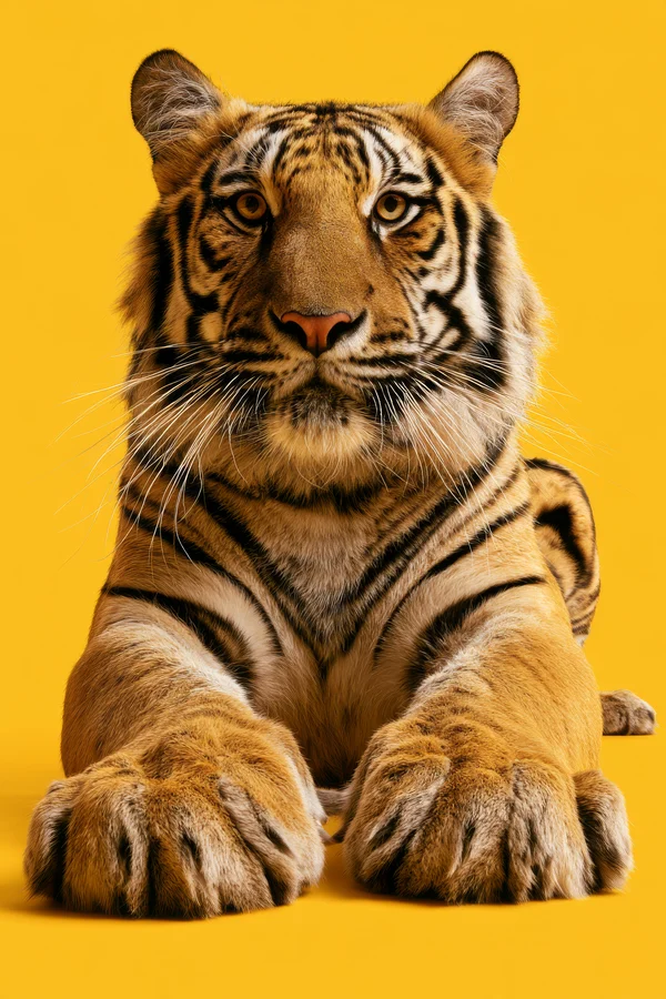 Majestic Tiger Portrait on Yellow Background