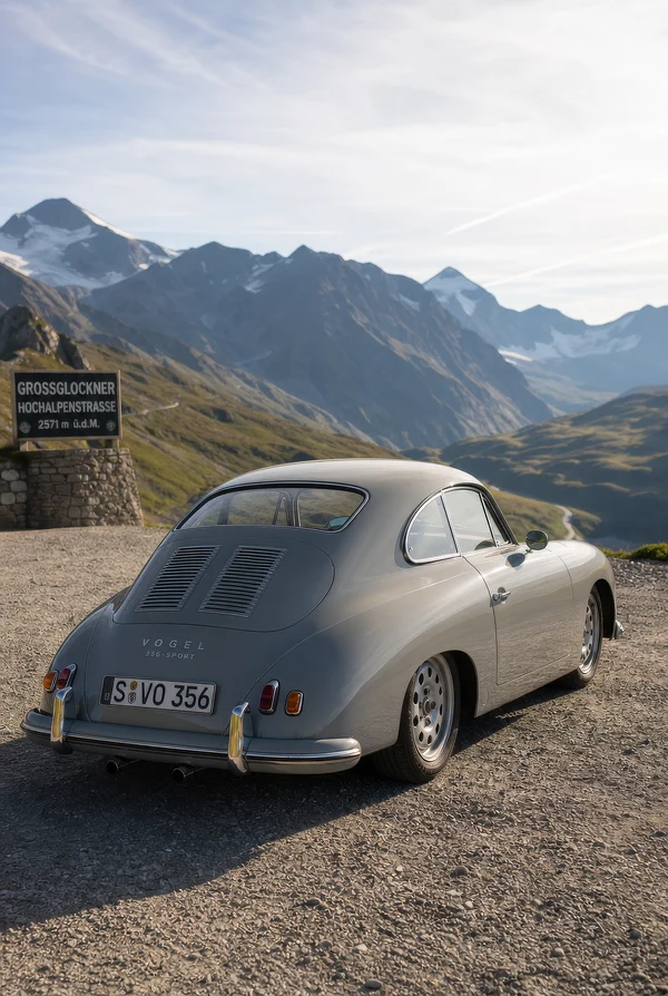 Classic Sports Car at an Alpine Mountain Pass