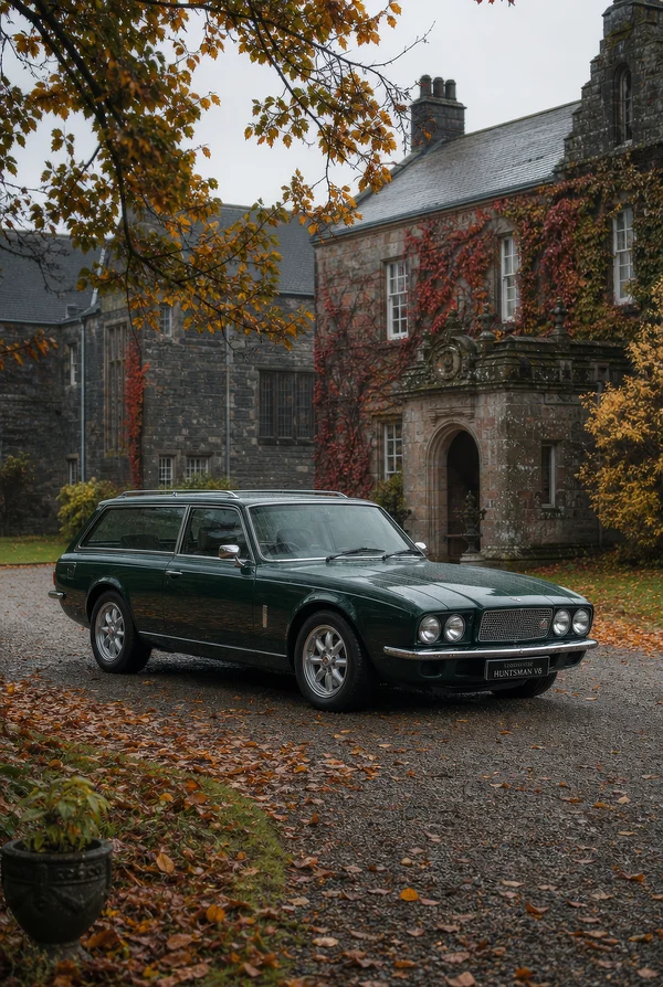 Vintage Green Estate Car at a Manor House