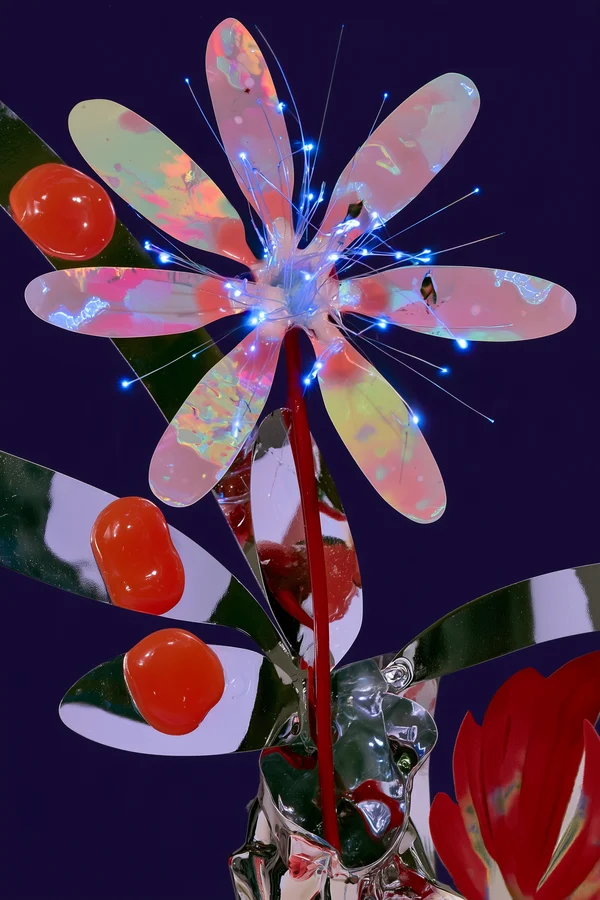 Holographic Floral Sculpture with Fiber Optics