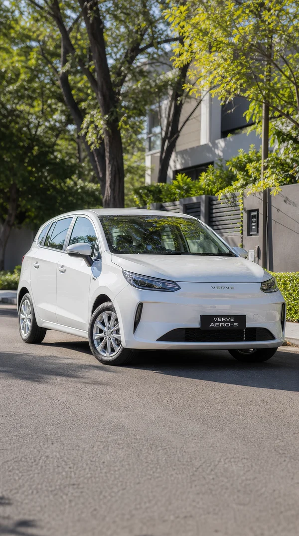 White Compact Hatchback Car on Residential Street