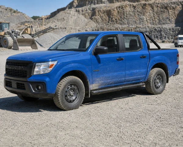 Blue Pickup Truck in a Gravel Quarry