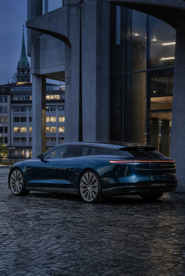 Modern Electric Estate Car at Blue Hour