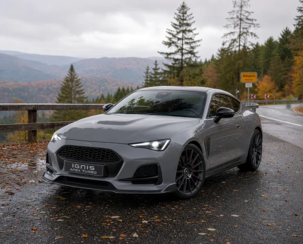 Grey Sports Coupe on a Forest Road