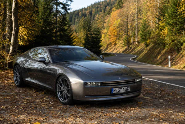 Grey Sports Coupe Parked on Autumn Roadside
