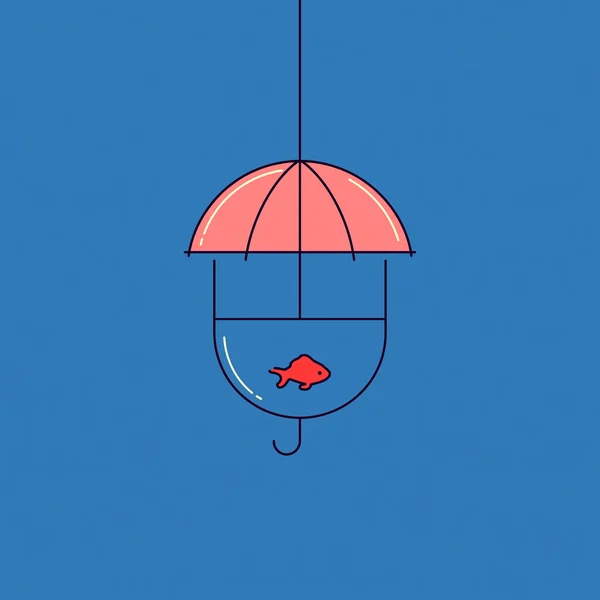 Minimalist Illustration of a Fish in an Umbrella