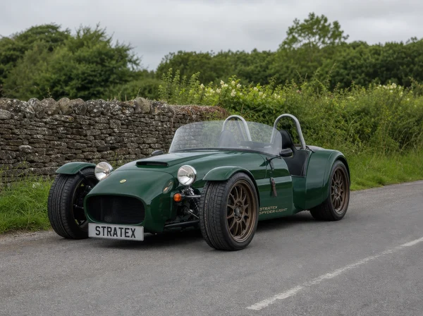 Green Open Top Sports Car on Country Road