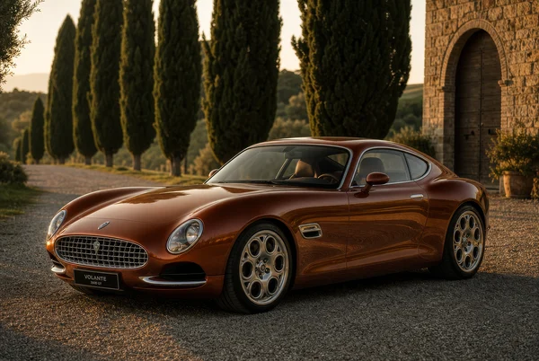 Metallic Amber Sports Coupe on Gravel Driveway
